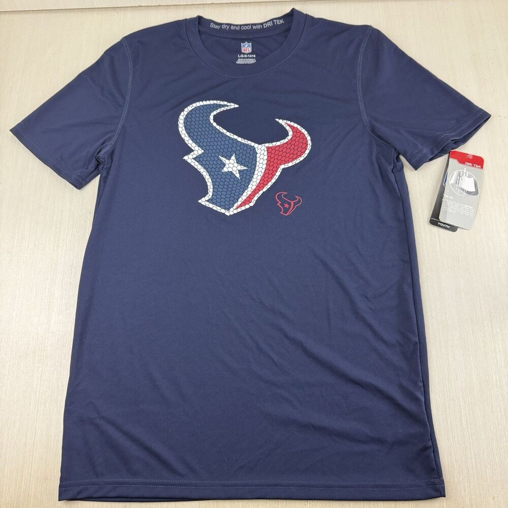 Houston Texans Shirt Dri Tek Youth Boys Lg  (12-14) Blue NFL Team Apparel SS